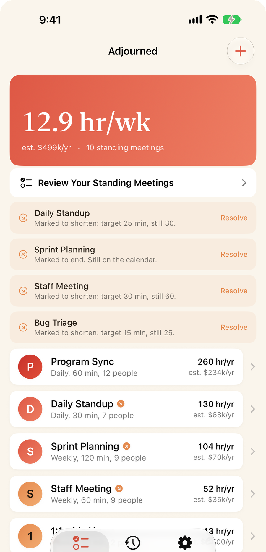 Pending decisions: meetings marked to shorten or end that are still on the calendar.